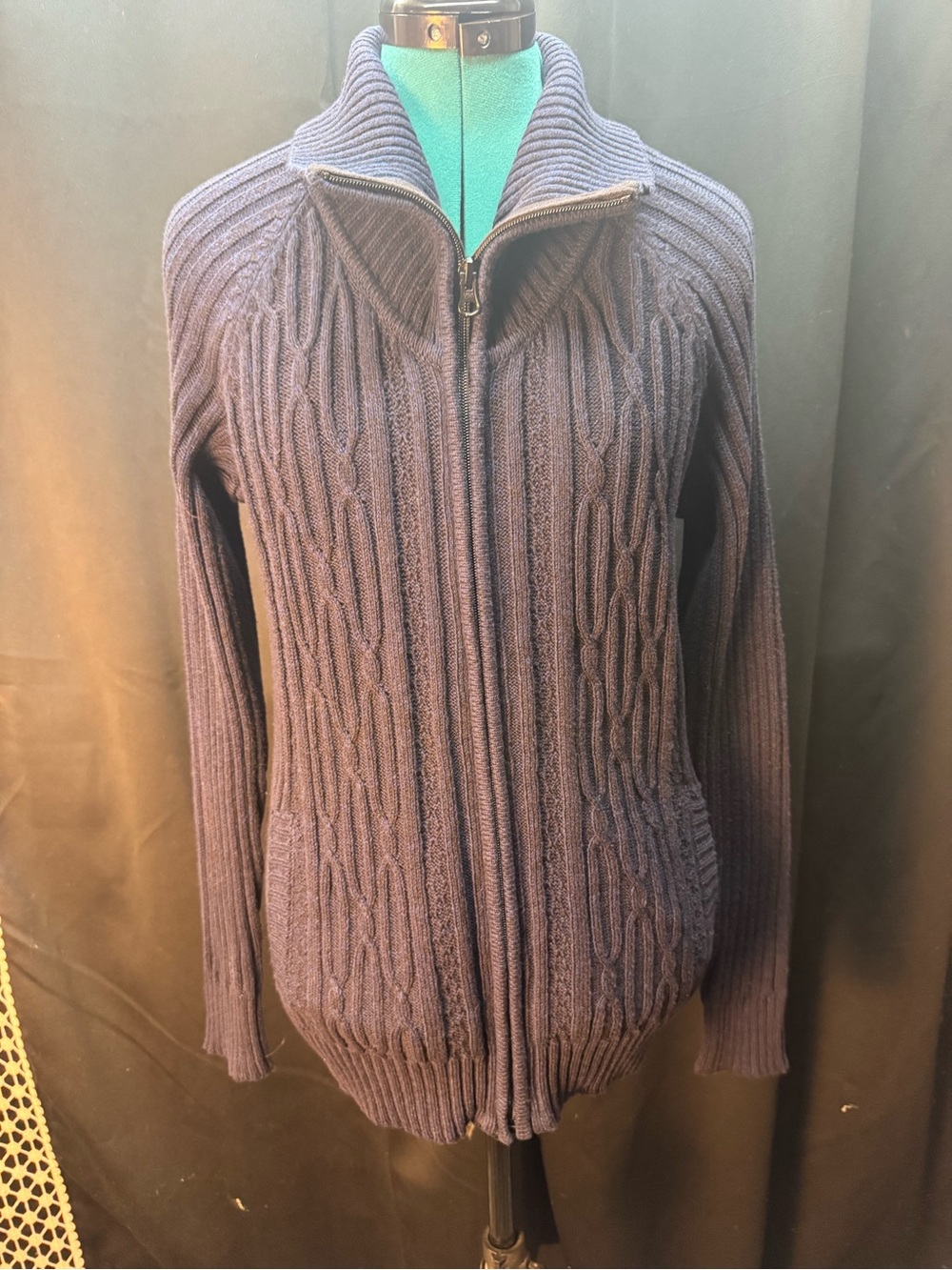 St. John's Bay Navy Cable-Knit Zip Cardigan